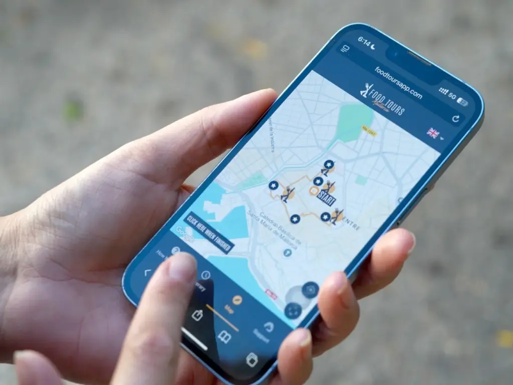 Exploring Sóller during a self-guided food tour following the Food Tours Balearics web app